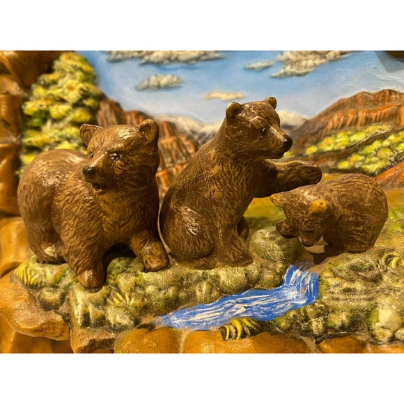 Bear Clock Cabin Lake House Mountains UNIQUE! Tested Works - Picture 5 of 10